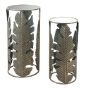 Clayre & Eef Side Table Set of 2 Copper colored Metal Glass Round Leaves
