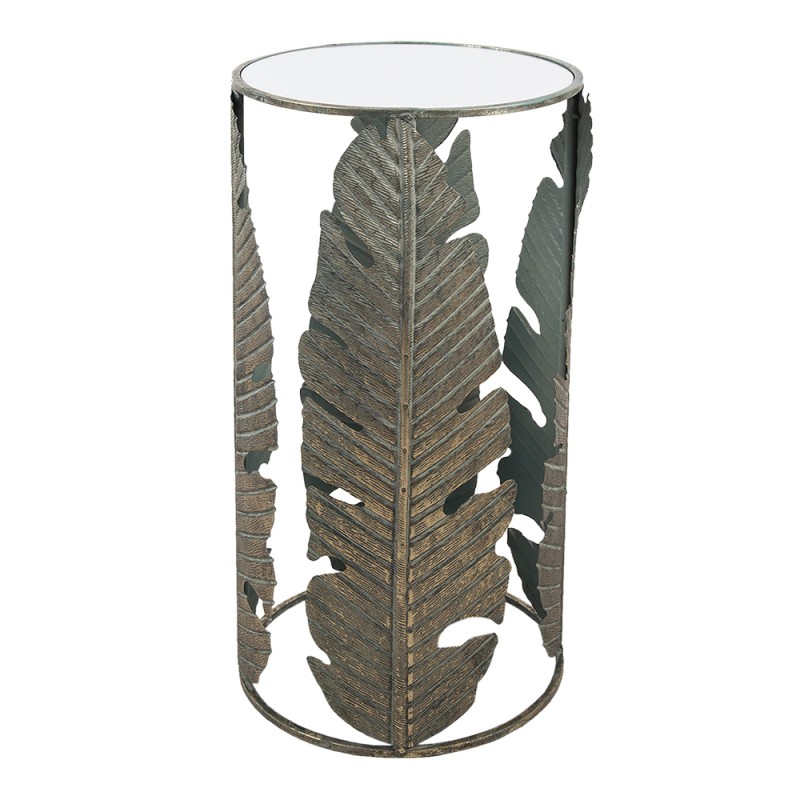 Clayre & Eef Side Table Set of 2 Copper colored Metal Glass Round Leaves