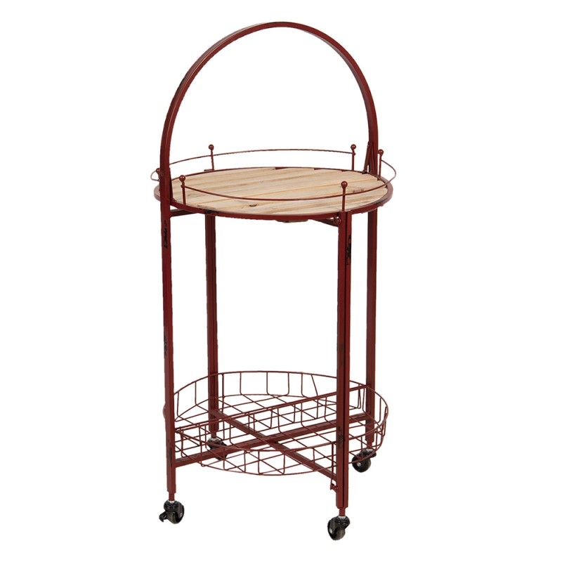 Clayre & Eef Side Table Ø 49x98 cm Red Iron Wood Round