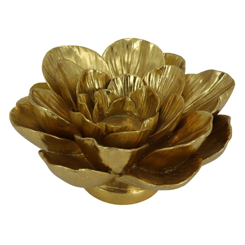 Clayre & Eef Tealight Holder Flower Ø 19 cm Gold colored Plastic