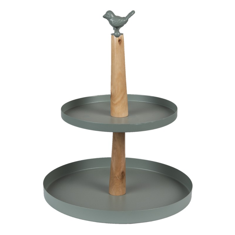 Clayre & Eef 2-Tiered Stand Ø 30x36 cm Grey Iron Bird