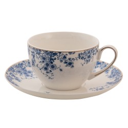 Clayre & Eef Cup and Saucer 220 ml Blue Porcelain Flowers