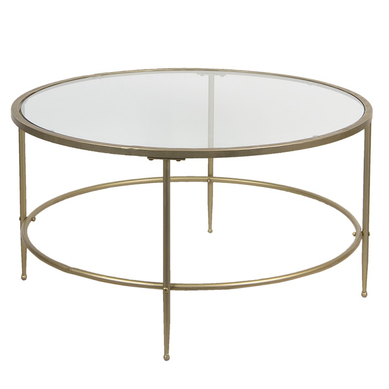 Clayre & Eef Coffee Table Ø 85x46 cm Silver colored Iron Glass Round