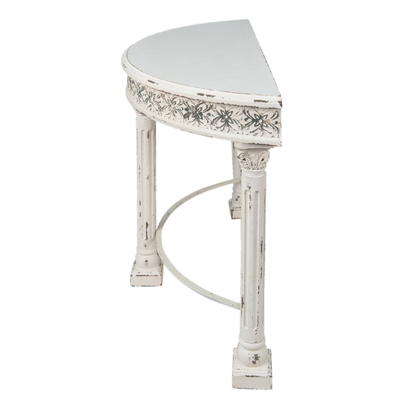Clayre & Eef Side Table 120x49x86 cm White Iron Wood Semicircle Flowers