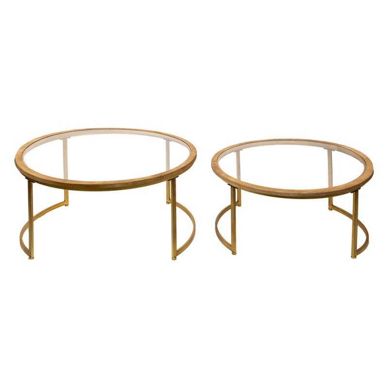 Clayre & Eef Coffee Table Set of 2 Brown Glass Wood