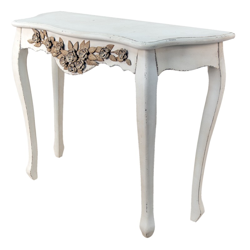Clayre & Eef Side Table 101x39x80 cm White Beige Wood Flowers