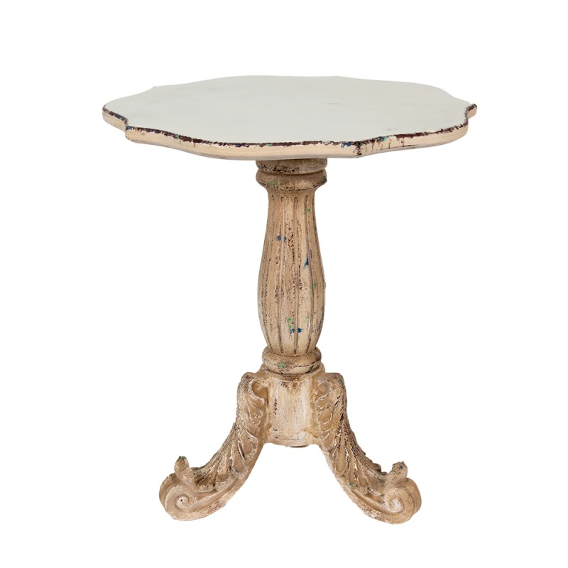Clayre & Eef Side Table Ø 70x81 cm White Beige Wood Round