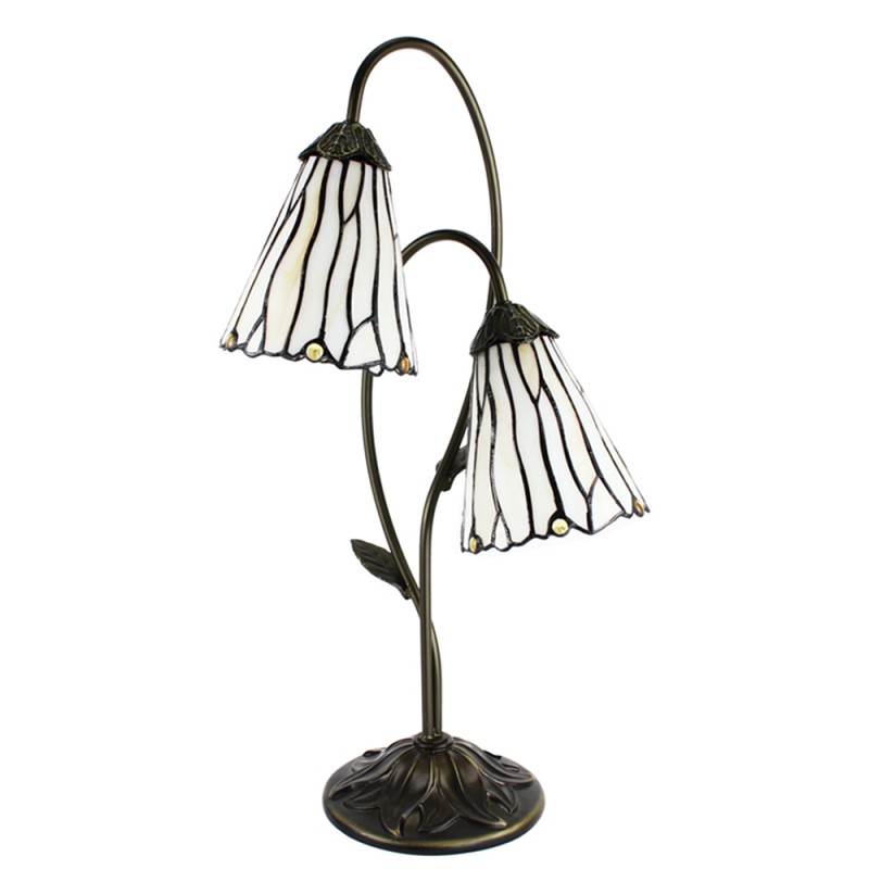 LumiLamp Lampe de table Tiffany 61 cm Marron Blanc Verre