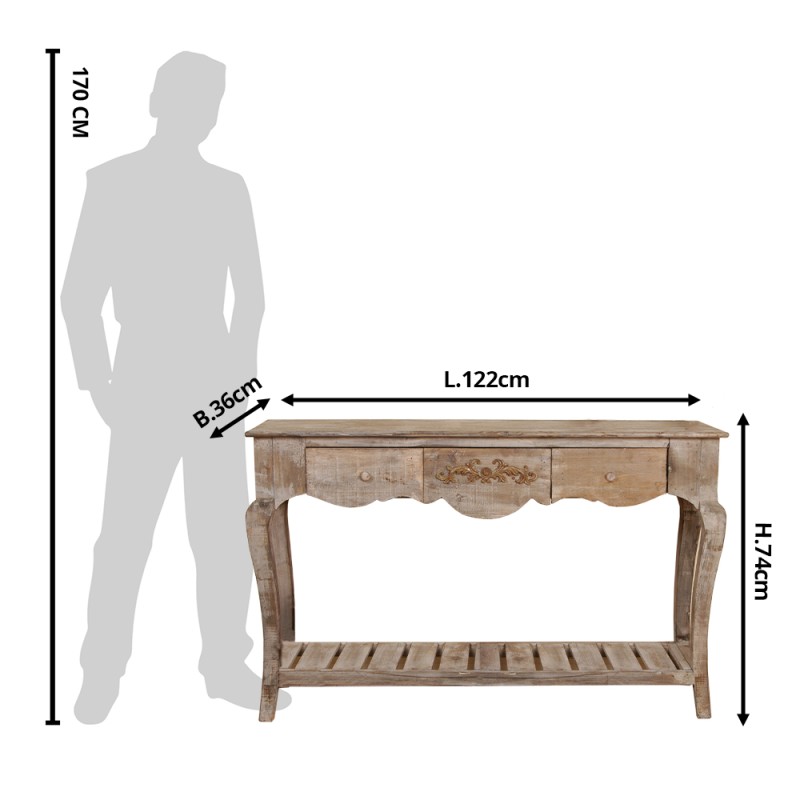 Clayre & Eef Tavolino da appoggio 122x36x74 cm Marrone Legno  Rettangolo