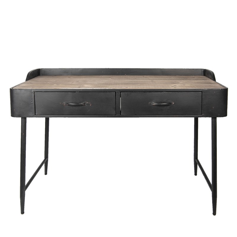 2Clayre & Eef Desk Table 50297 134*65*86 cm Black Wood Metal Rectangle