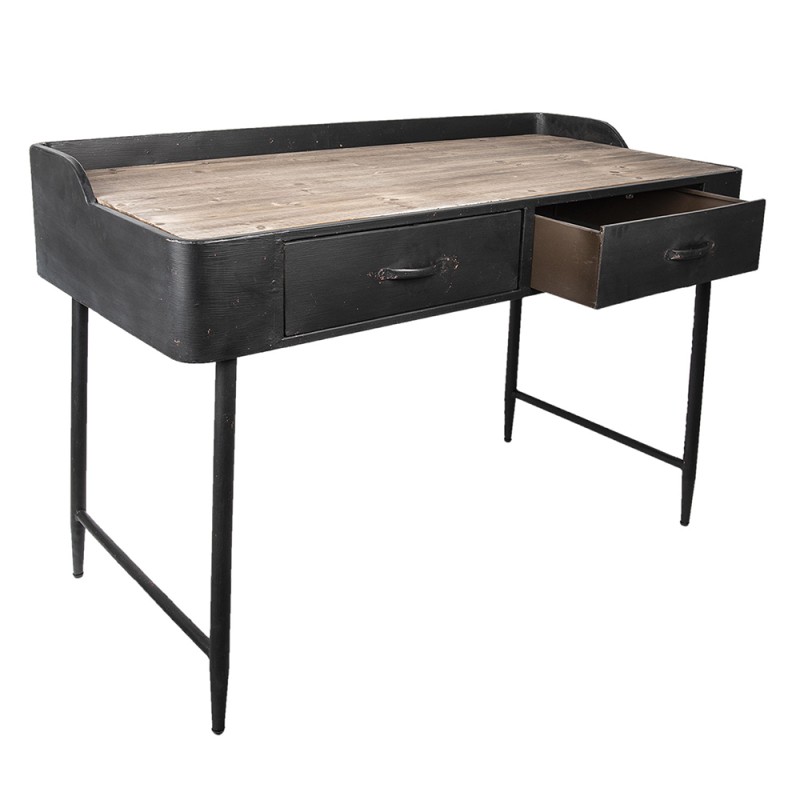 2Clayre & Eef Desk Table 50297 134*65*86 cm Black Wood Metal Rectangle