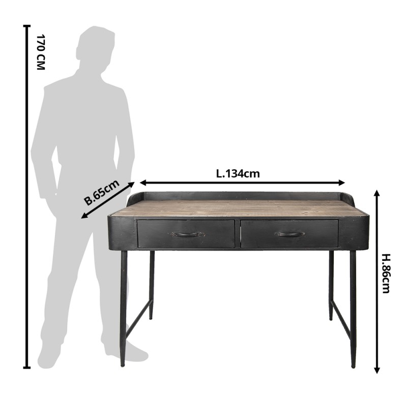 2Clayre & Eef Desk Table 134*65*86 cm Black Wood Metal