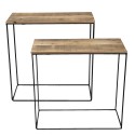 2Clayre & Eef Side Tables Set of 2 50307 65 cm en 56 cm Brown Wood Iron Rectangle
