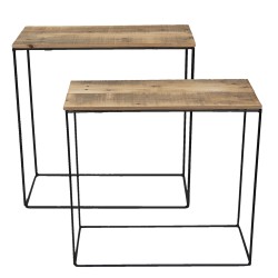 Clayre & Eef Side Tables Set of 2 50307 65 cm en 56 cm Brown Wood Iron Rectangle