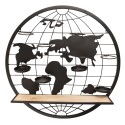 Clayre & Eef Scaffale da parete Ø 70x14 cm Marrone Legno Ferro Rotondo Mappa del mondo