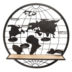 Clayre & Eef Wall Rack 50354 Ø 70*14 cm Brown Wood Iron Round The World