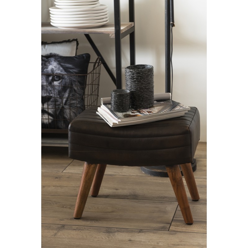 Clayre & Eef Stool 36x36x40 cm Brown Leather Wood