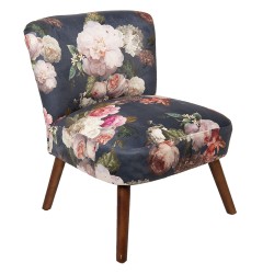 Clayre & Eef Armchair 50344 51*61*77 cm Grey Beige Wood Textiles Rectangle Flowers