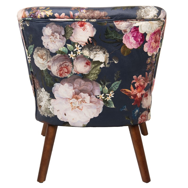 2Clayre & Eef Armchair 50344 51*61*77 cm Grey Beige Wood Textiles Rectangle Flowers