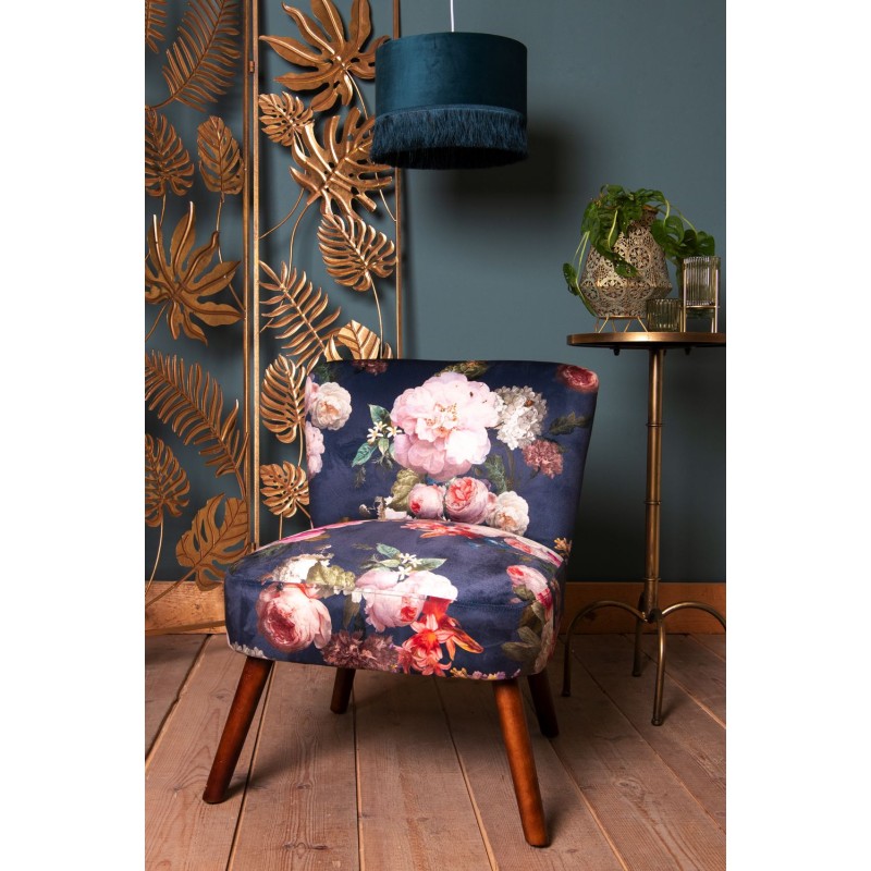Clayre & Eef Armchair 51x61x77 cm Grey Beige Wood Textile Rectangle Flowers
