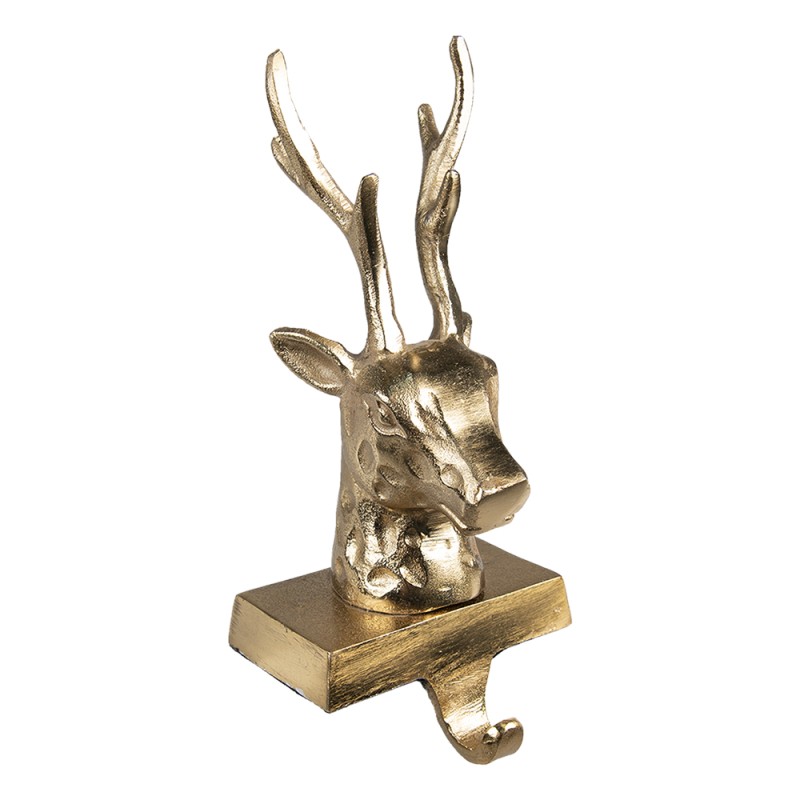 Clayre & Eef Hook Christmas Stocking Reindeer 27 cm Gold colored Aluminium