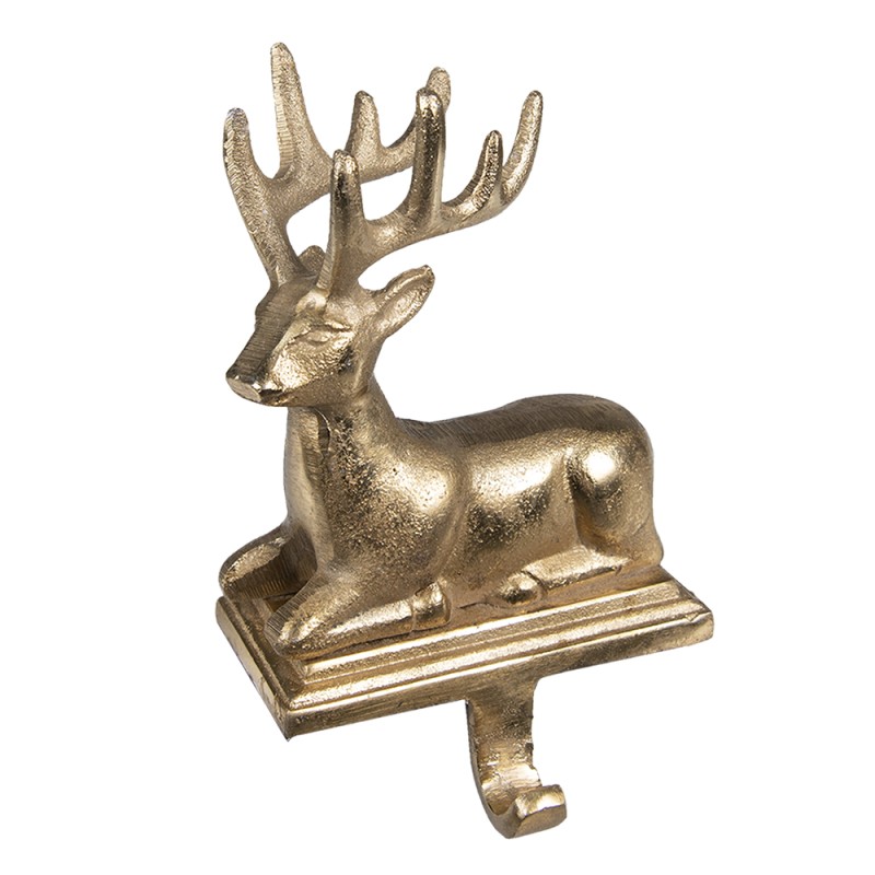 Clayre & Eef Hook Christmas Stocking Reindeer 20 cm Gold colored Aluminium