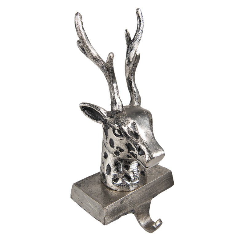 Clayre & Eef Hook Christmas Stocking Reindeer 28 cm Silver colored Aluminium