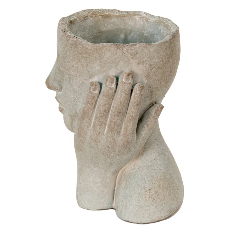 2Clayre & Eef Plant Pot Head 6TE0410S 13*13*18 cm Grey Stone