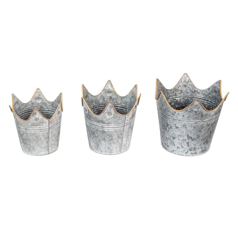 Clayre & Eef Porte-plante Ø 24 Ø 21 Ø 19 cm Gris Métal Couronne