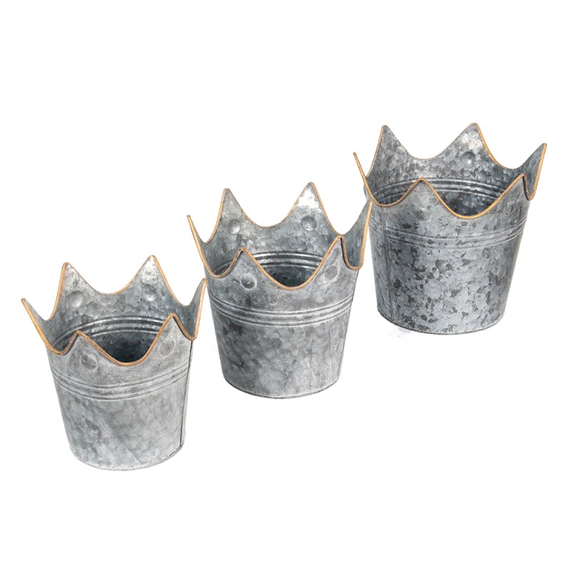 Clayre & Eef Plant Holder Ø 24 Ø 21 Ø 19 cm Grey Metal Crown