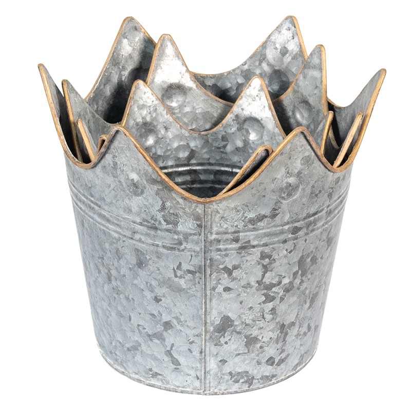 Clayre & Eef Plant Holder Ø 24 Ø 21 Ø 19 cm Grey Metal Crown
