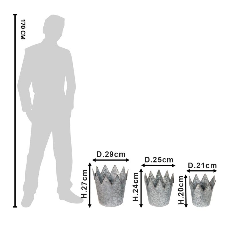 Clayre & Eef Planthouder  Ø 29 Ø 25 Ø 21 cm Grijs Metaal