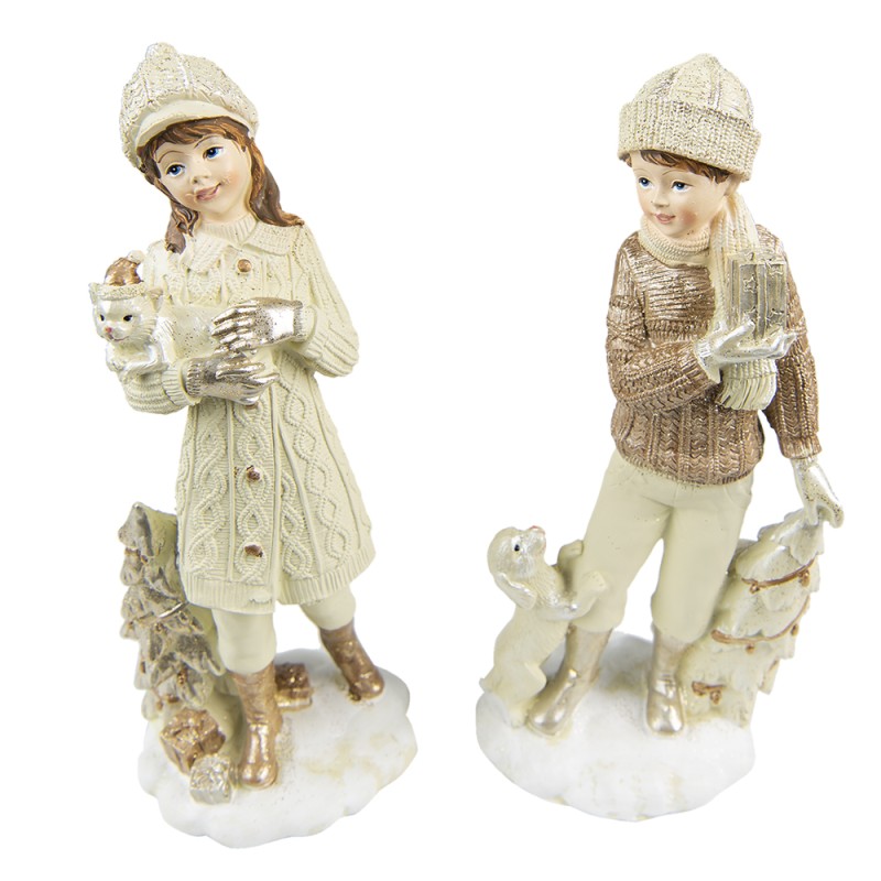 Clayre & Eef Figurine Set of 2 Children 22 cm Beige Polyresin