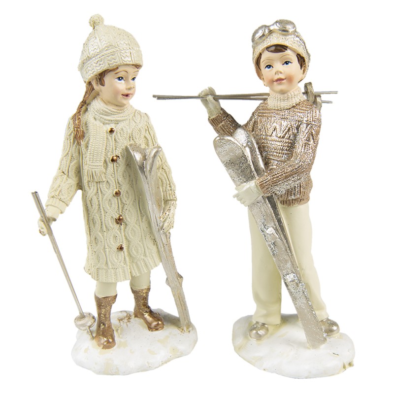 Clayre & Eef Figurine Set de 2 Enfants 14 cm Beige Polyrésine
