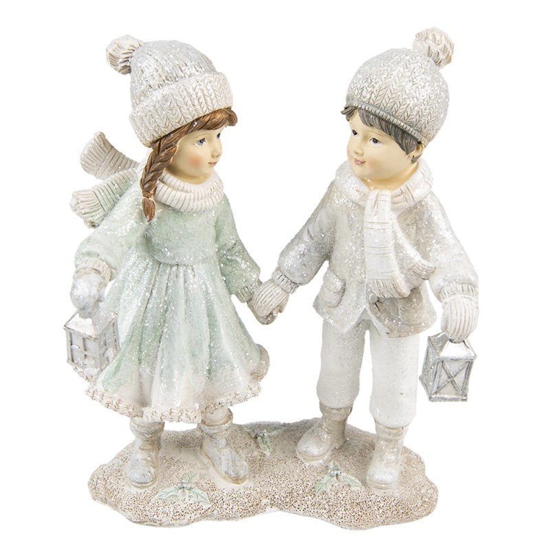 Clayre & Eef Figur Kinder 19 cm Weiß Silberfarbig Polyresin