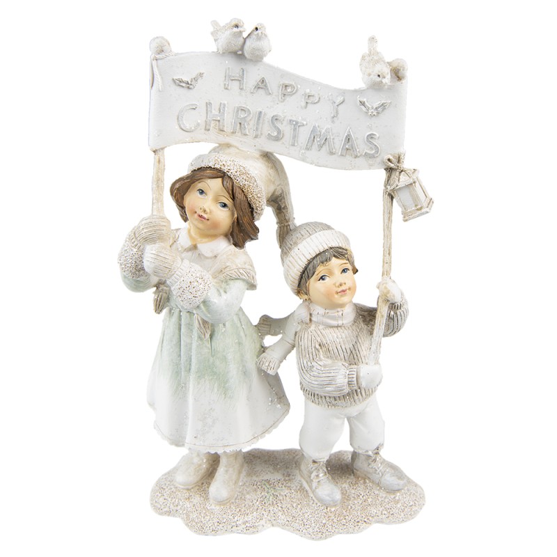 Clayre & Eef Beeld Kinderen 23 cm Beige Polyresin Happy Christmas