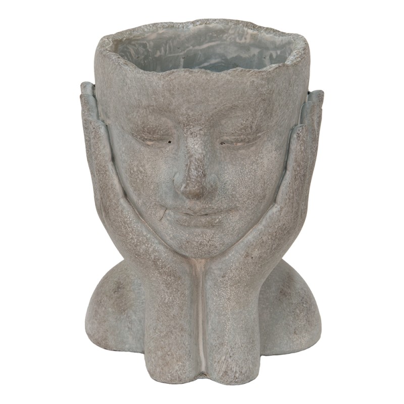Clayre & Eef Planter Head 16x16x22 cm Grey Stone Hands