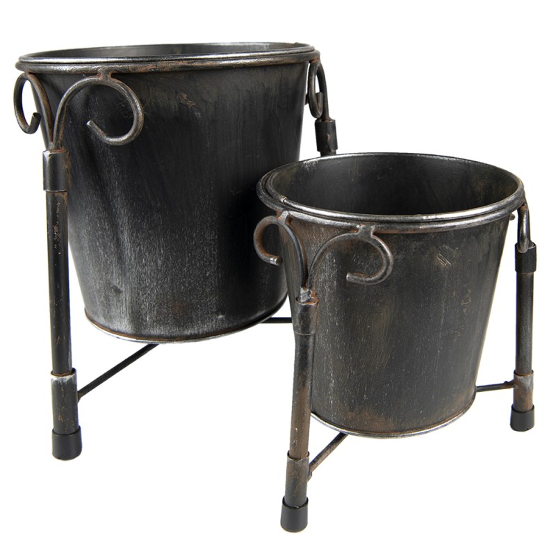 Clayre & Eef Planter Set of 2 Ø 17 Ø 12 cm Black Iron