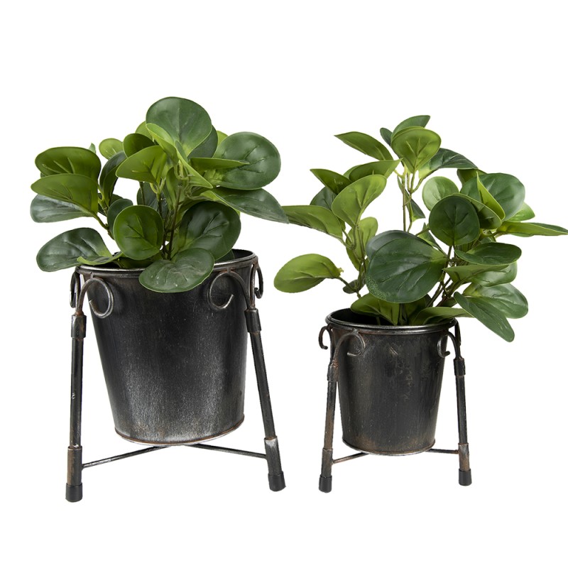 Clayre & Eef Planter Set of 2 Ø 17 Ø 12 cm Black Iron