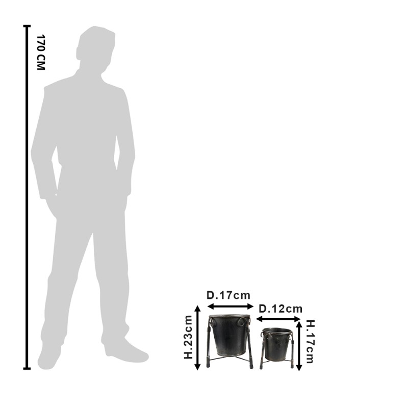 Clayre & Eef Bloempot Set van 2  Ø 17 Ø 12 cm Zwart Ijzer