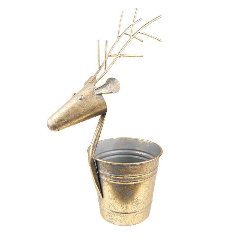 Clayre & Eef Planter Ø 17x45 cm Gold colored Metal Reindeer