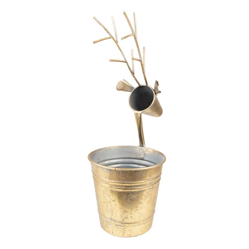 Clayre & Eef Planter Ø 17x45 cm Gold colored Metal Reindeer