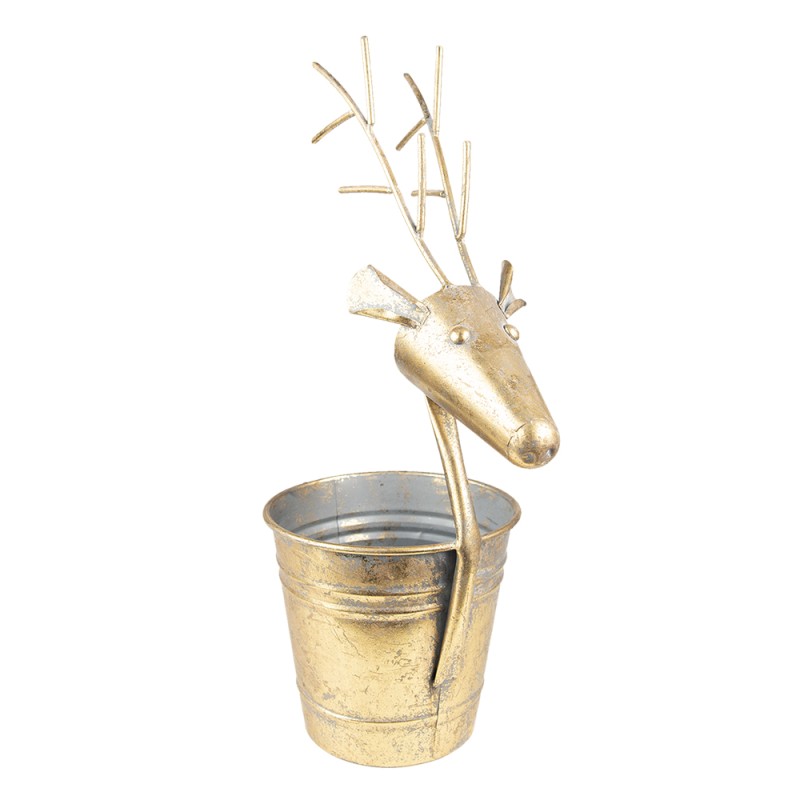 Clayre & Eef Planter Ø 17x45 cm Gold colored Metal Reindeer