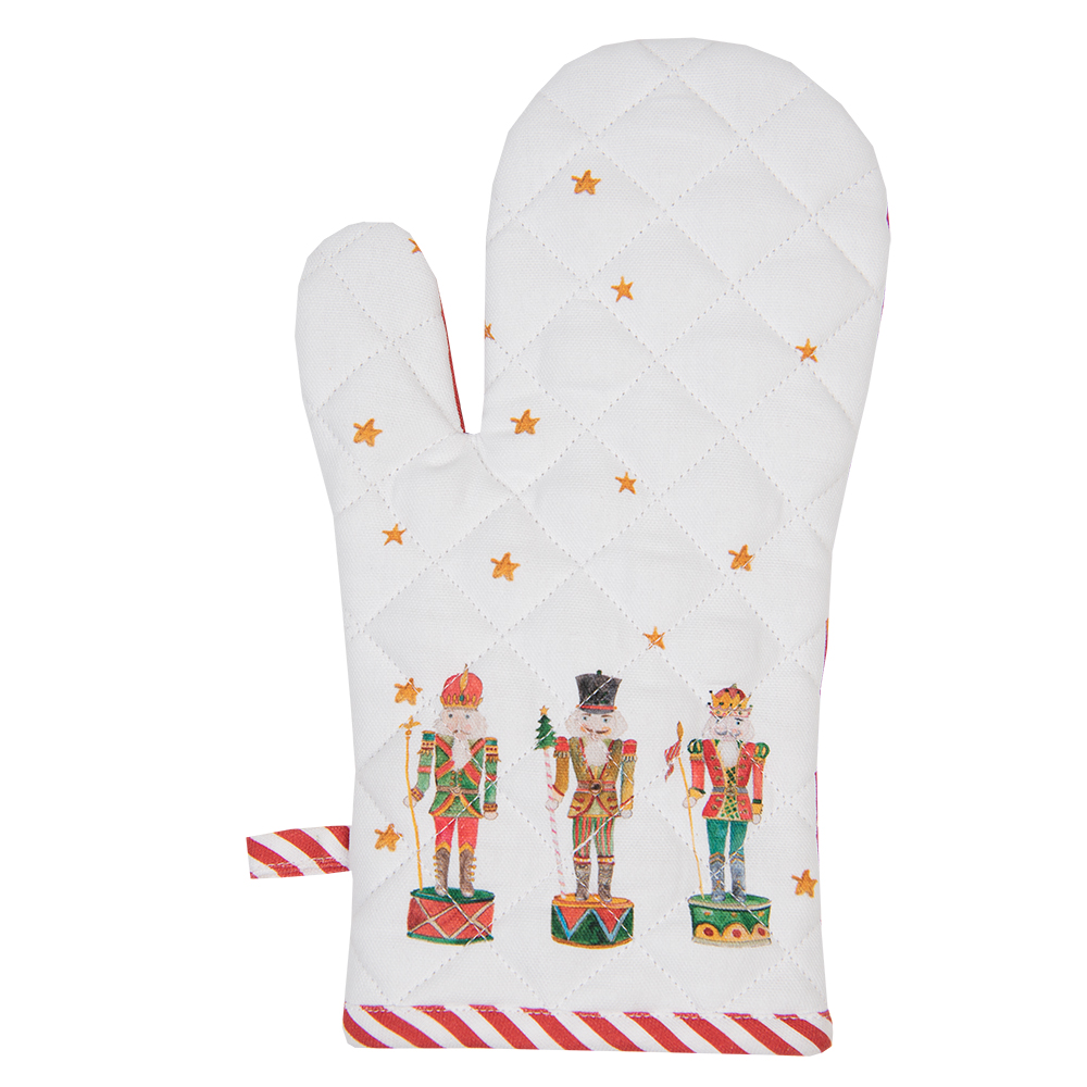 Clayre & Eef Kind Ovenwant 12x21 cm Wit Rood Katoen Notenkrakers afbeelding 1
