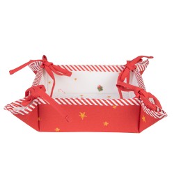 Clayre & Eef Bread Basket 35x35x8 cm White Red Cotton Square Nutcrackers