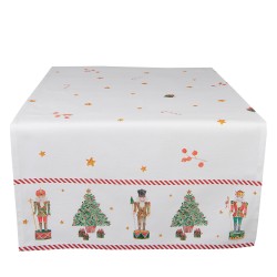 Clayre & Eef Chemin de table de Noël 50x140 cm Blanc Rouge Coton Rectangle Casse-noisettes