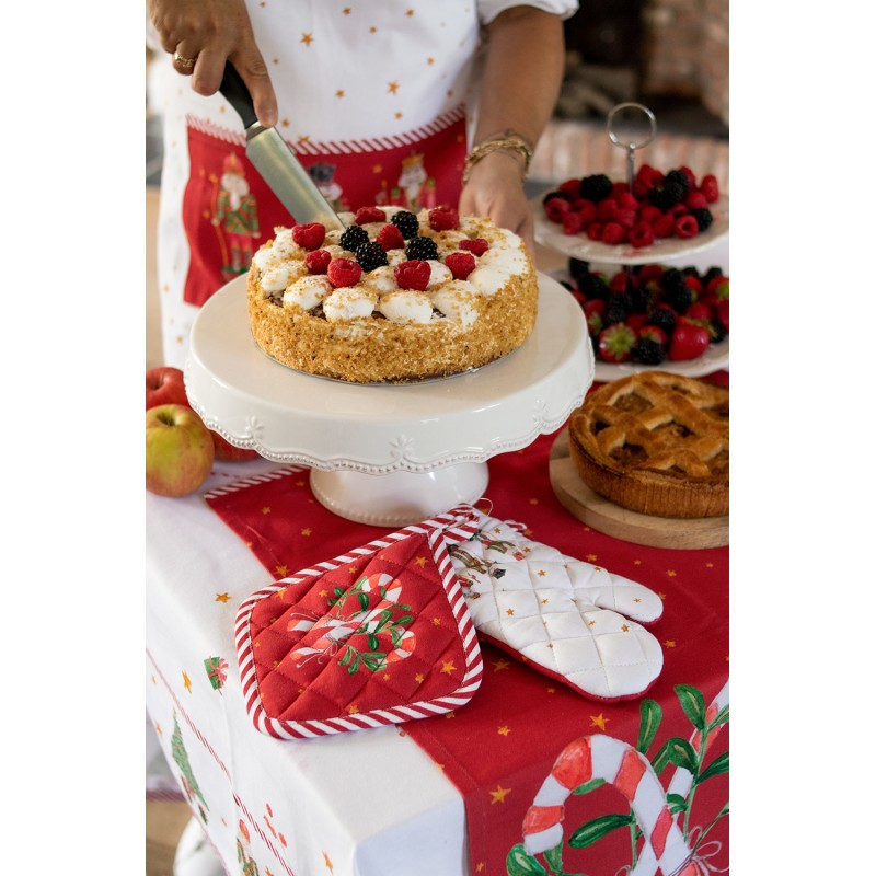 Clayre & Eef Christmas Table Runner 50x140 cm White Red Cotton Rectangle Nutcrackers