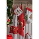 Clayre & Eef Weihnachtlicher Tischläufer 50x140 cm Weiß Rot Baumwolle Rechteck Nussknacker