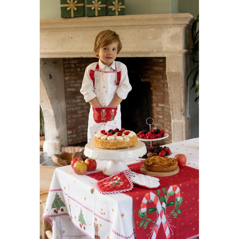 Clayre & Eef Christmas Table Runner 50x140 cm White Red Cotton Rectangle Nutcrackers