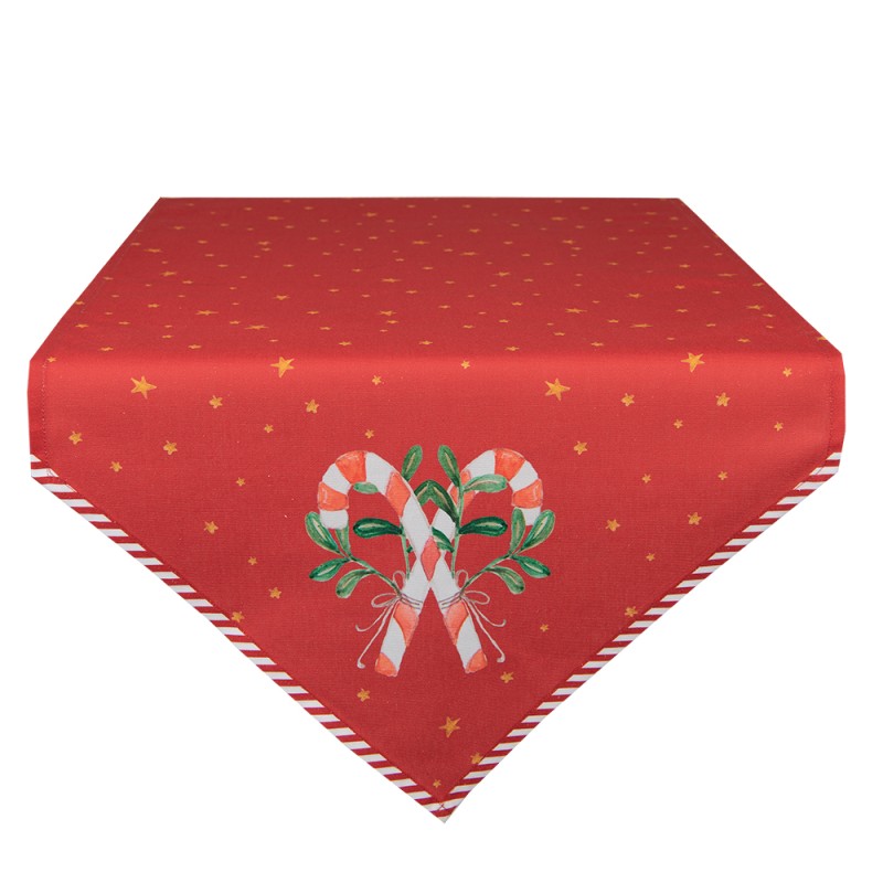 Clayre & Eef Tovaglia da tavolo Natalizia 50x160 cm Rosso Cotone Bastoncino di zucchero Natale